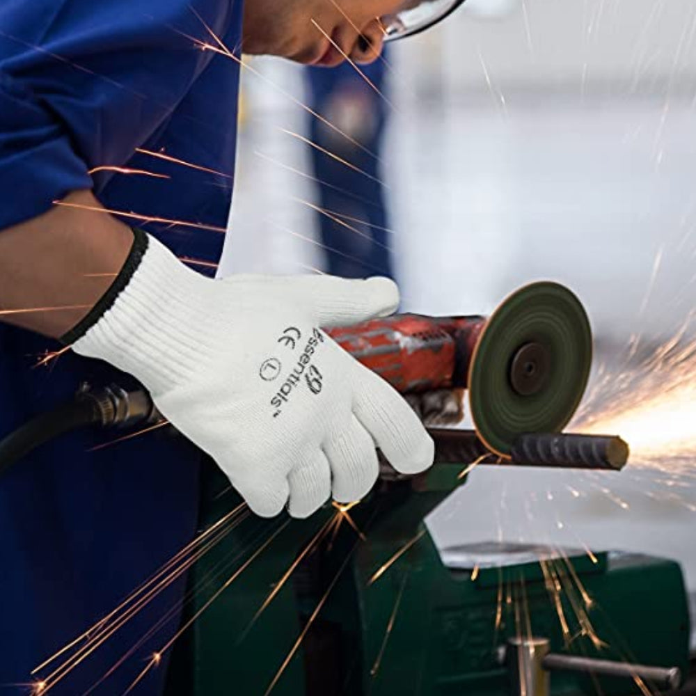 Cotton & Dotted PVC | Cotton Work Gloves | White | L | Pack of 12