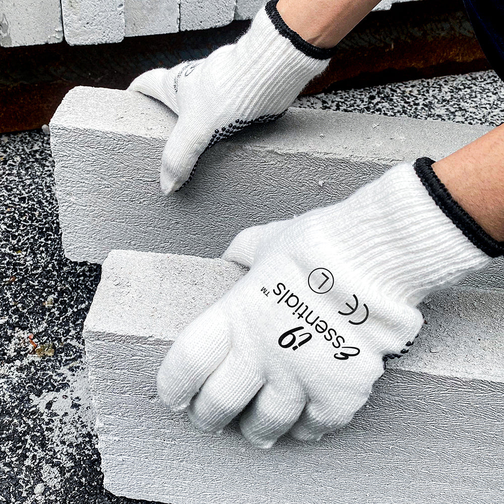 Cotton & Dotted PVC | Cotton Work Gloves | White | L | Pack of 12