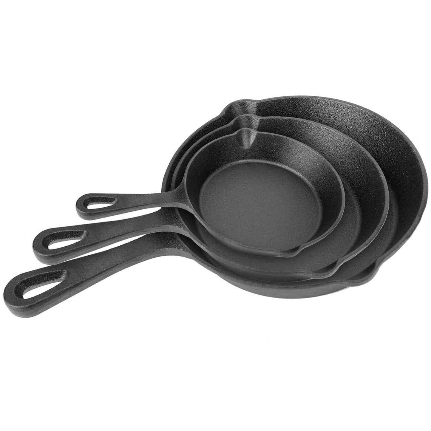 3Pcs Pre-Seasoned Cast Iron Skillet Set 6/8/10in Non-Stick Oven Safe